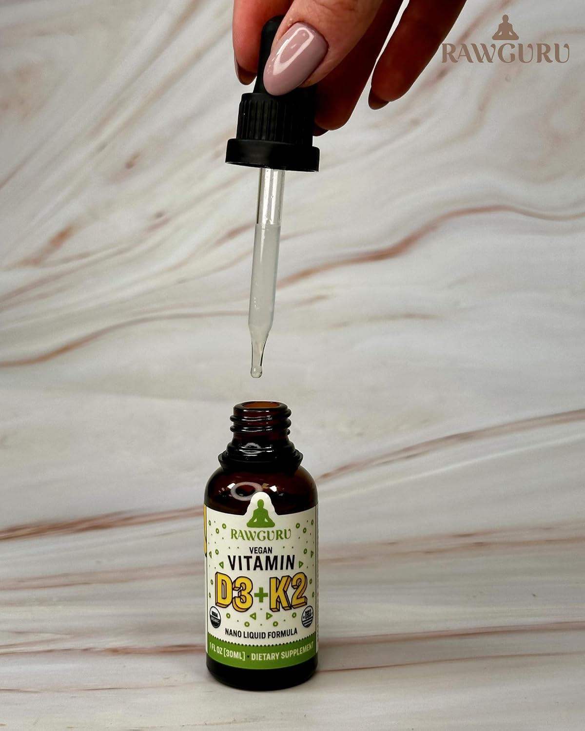 Organic Vegan Vitamin D3 and K2 Tincture with Trace Minerals - Immune Support Supplement - Nano-Processed Antioxidant - 30 Servings - 30ml - Pack of 1