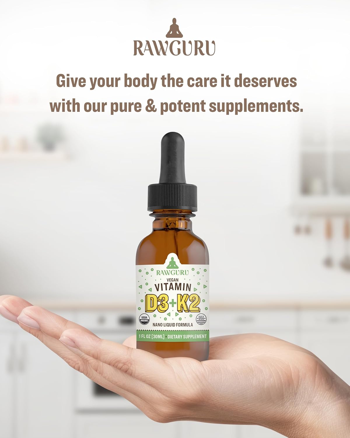 Organic Vegan Vitamin D3 and K2 Tincture with Trace Minerals - Immune Support Supplement - Nano-Processed Antioxidant - 30 Servings - 30ml - Pack of 1