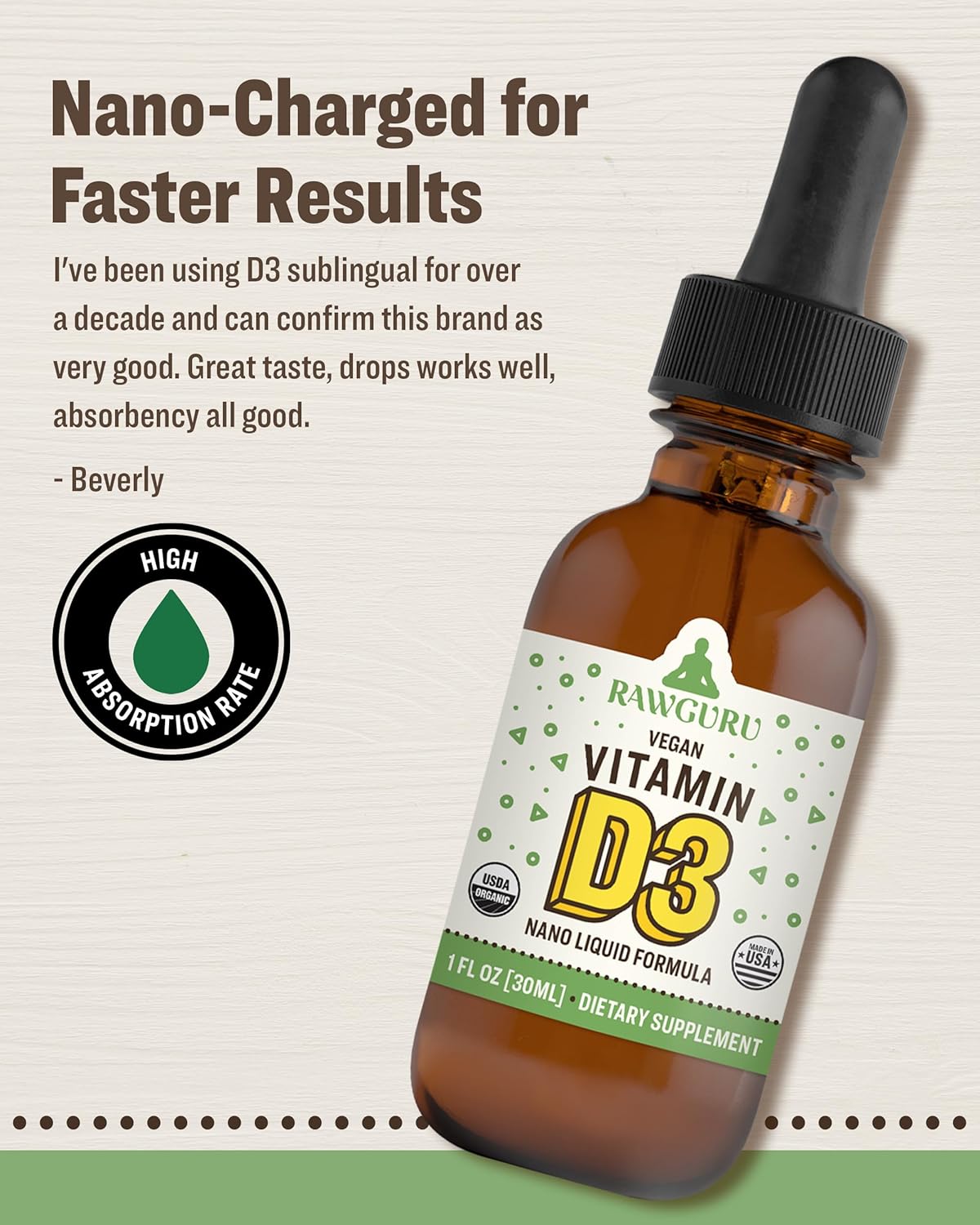 Organic Vegan Vitamin D3 Complex with Trace Minerals - Immunity & Cognitive Support Tincture - 30 Servings, 30ml