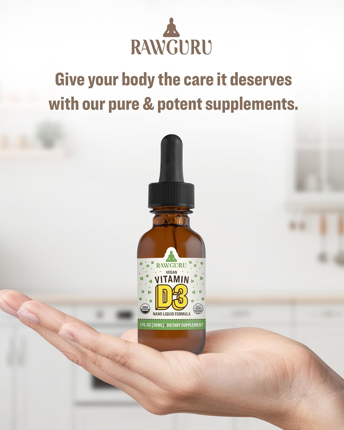 Organic Vegan Vitamin D3 Complex with Trace Minerals - Immunity & Cognitive Support Tincture - 30 Servings, 30ml