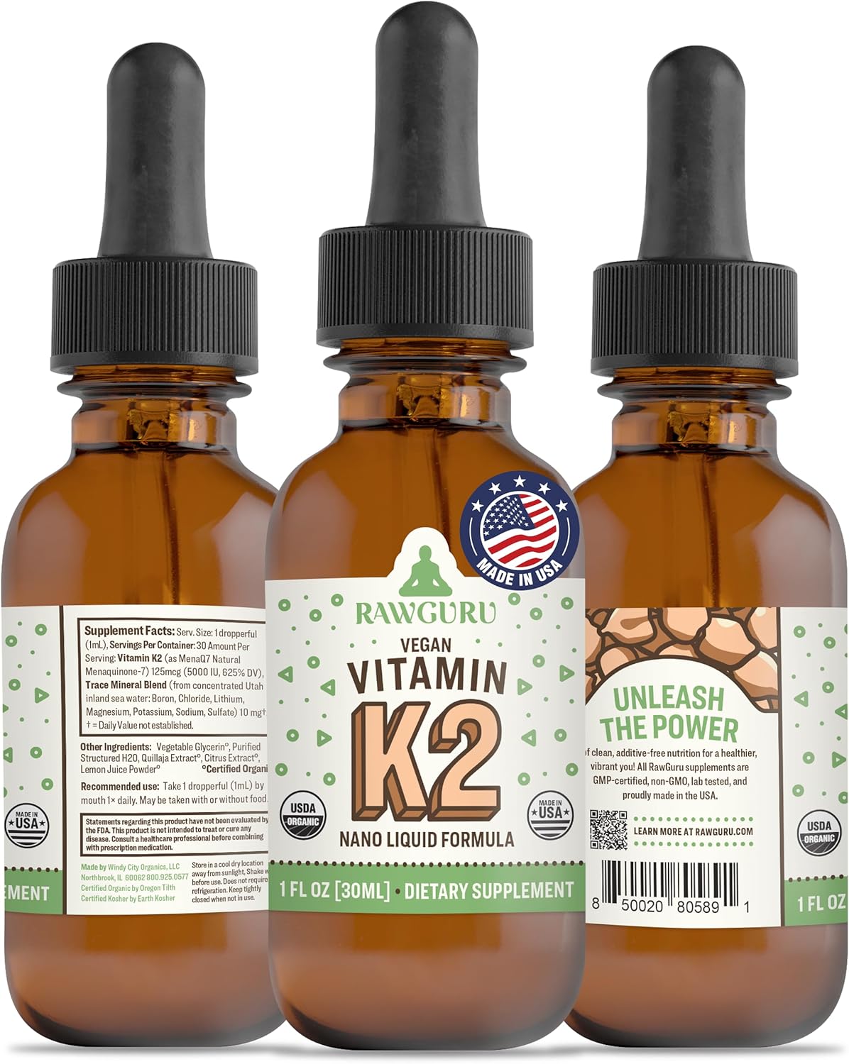 Organic Vegan Vitamin K2 MK7 Supplement with Trace Minerals - Antioxidant & Immune Support Tincture - 30 Servings, 30 ml - Pack of 1