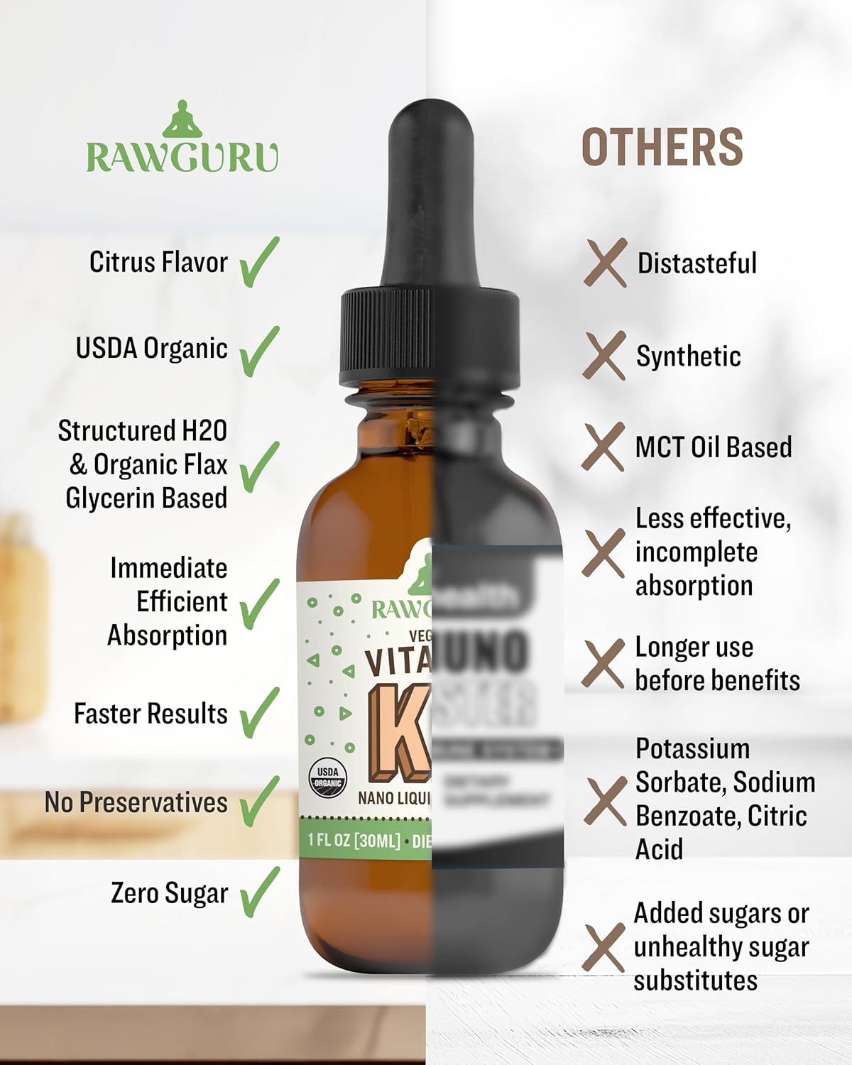 Organic Vegan Vitamin K2 MK7 Supplement with Trace Minerals - Antioxidant & Immune Support Tincture - 30 Servings, 30 ml - Pack of 1