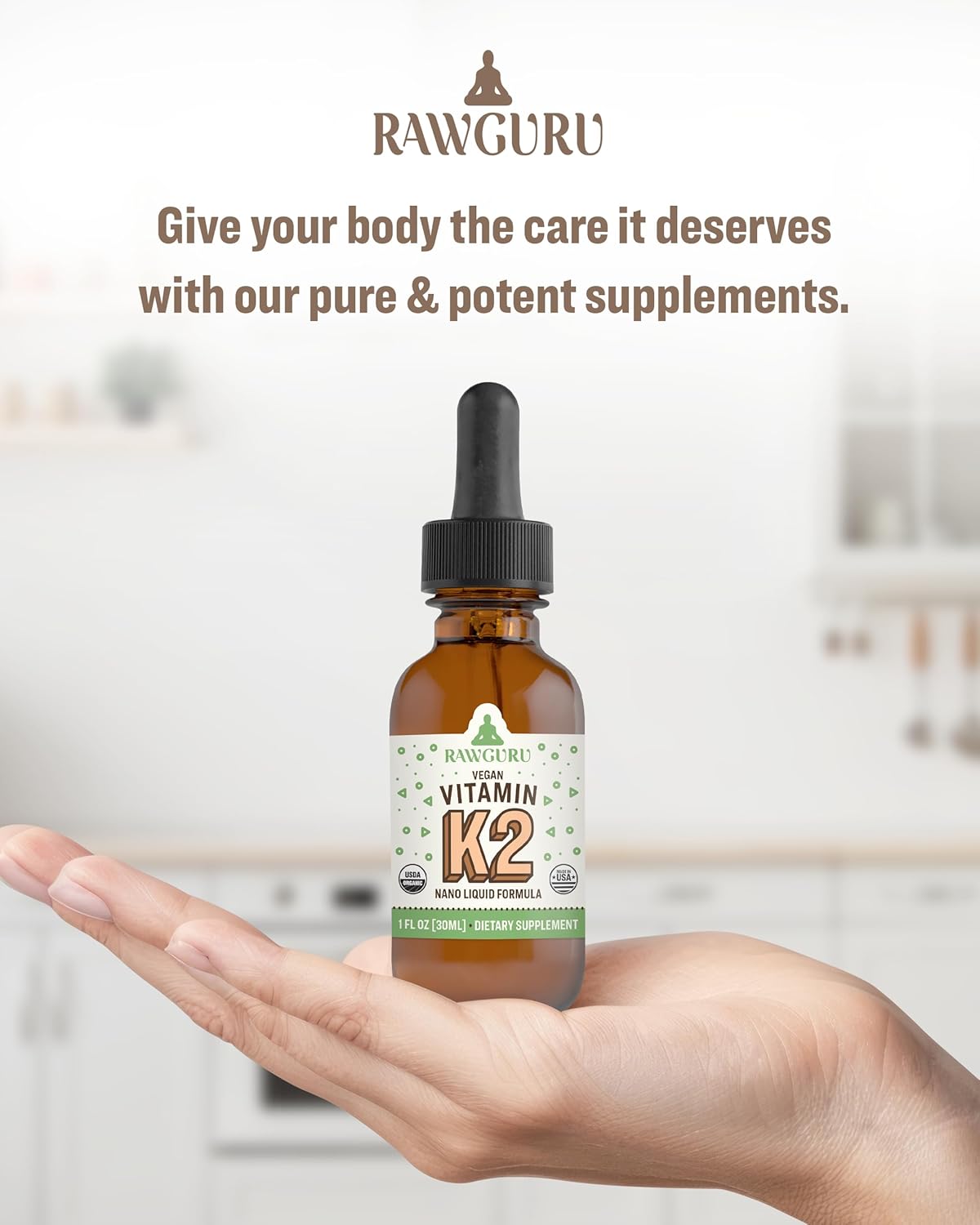 Organic Vegan Vitamin K2 MK7 Supplement with Trace Minerals - Antioxidant & Immune Support Tincture - 30 Servings, 30 ml - Pack of 1