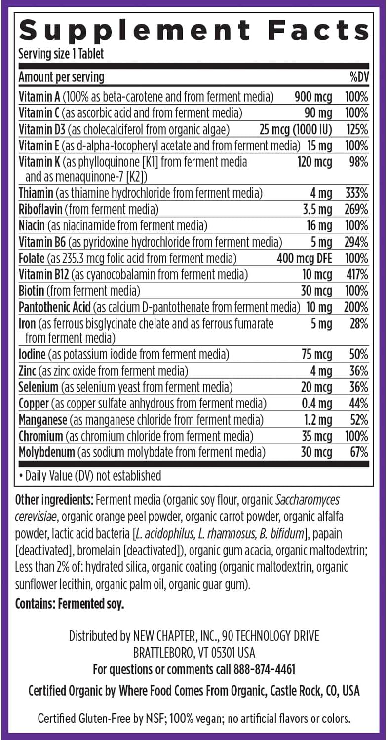 Organic Vegetable-Based Daily Multivitamin with Probiotics & Whole Foods - Immune, Energy, & Stress Support - 72 ct