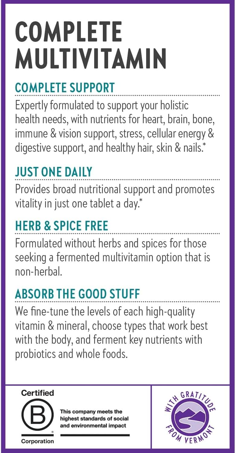 Organic Vegetable-Based Daily Multivitamin with Probiotics & Whole Foods - Immune, Energy, & Stress Support - 72 ct