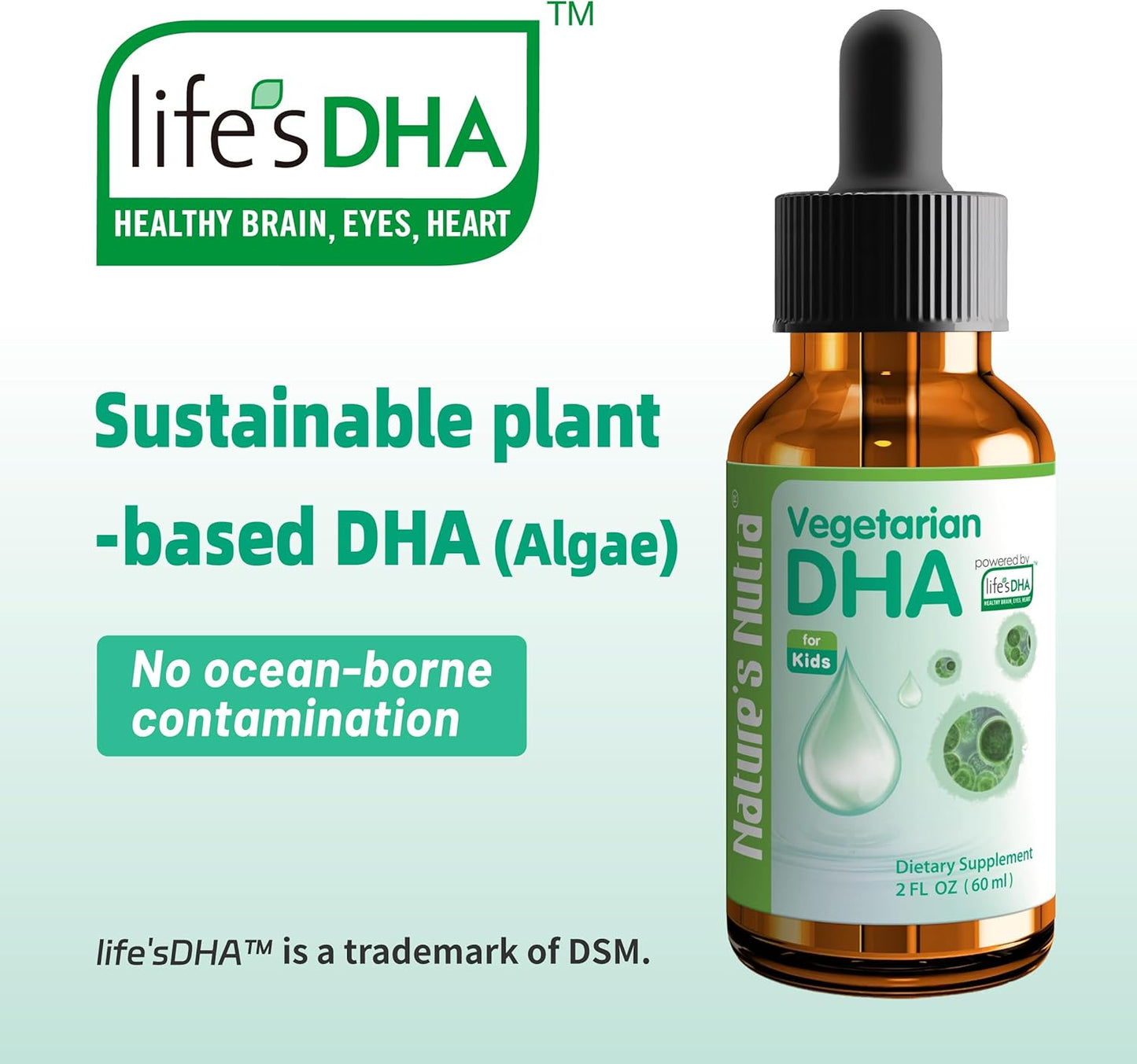 Organic Vegetarian DHA Liquid for Baby, Infant, Kids, and Children - Non-GMO, Plant-Based Source, 100mg DHA - 2oz