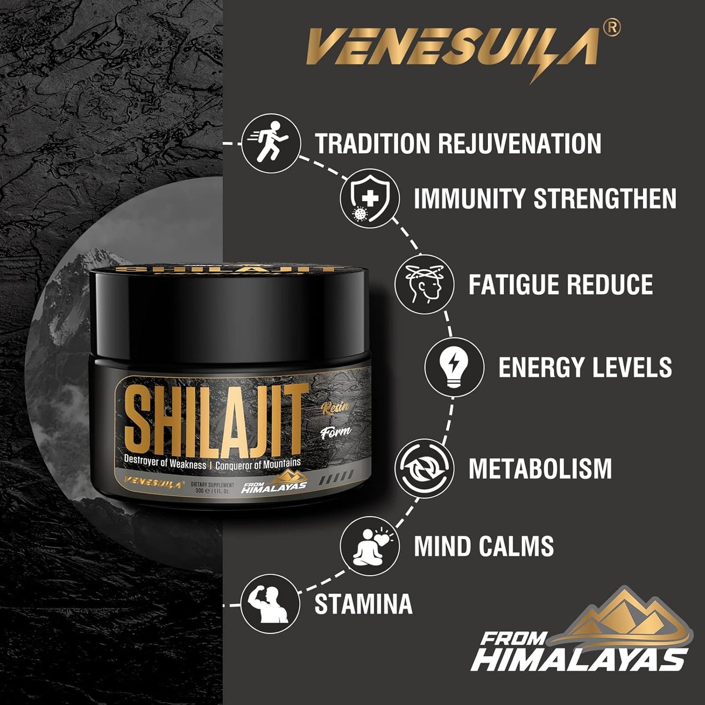 Organic Venezuela Shilajit Resin - Third Party Tested, Rich in 85+ Trace Minerals, Gold Grade Himalayan Shilajit for Energy - 3 Pack of 1 Fl Oz