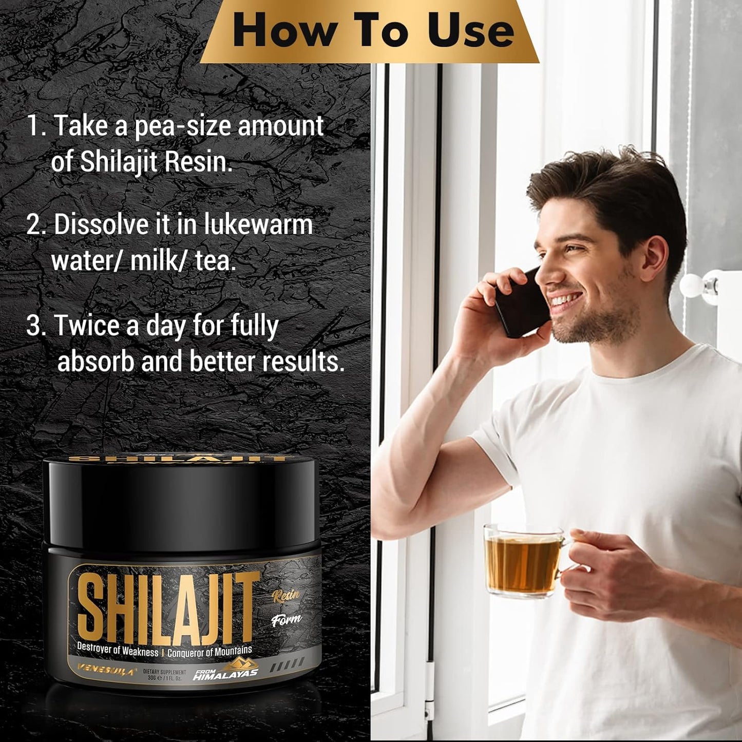 Organic Venezuela Shilajit Resin - Third Party Tested, Rich in 85+ Trace Minerals, Gold Grade Himalayan Shilajit for Energy - 3 Pack of 1 Fl Oz