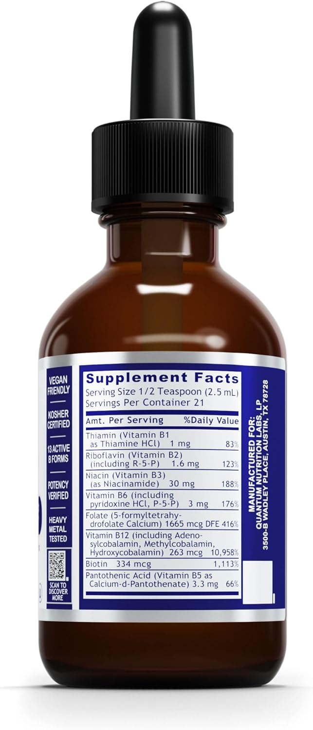 Organic Vitamin B Complex Liquid Drops for Max Energy - 2 Fl Oz - Women and Men's Supplement with B1, B2, B3, B5, B6, B12