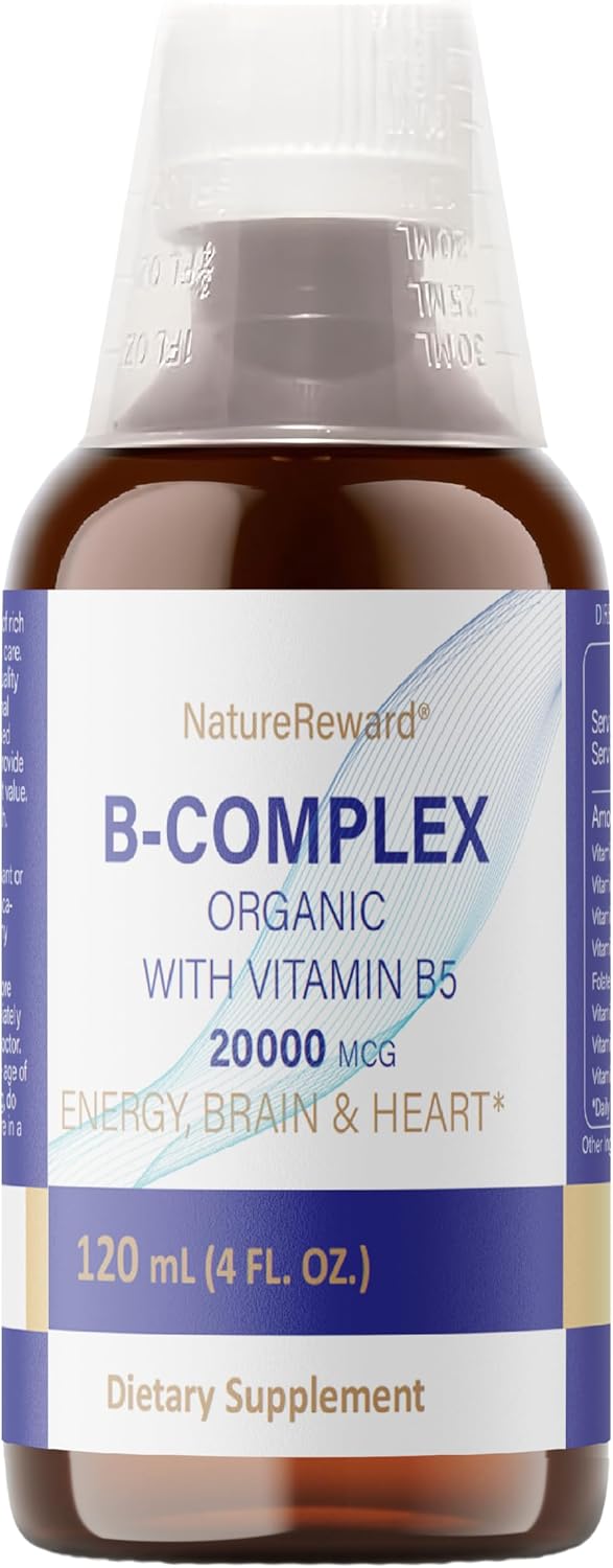 Organic Vitamin B-Complex Liquid Supplement with B5, B12, B1, B6, B7, B9, and B3 - 4 fl oz Bottle