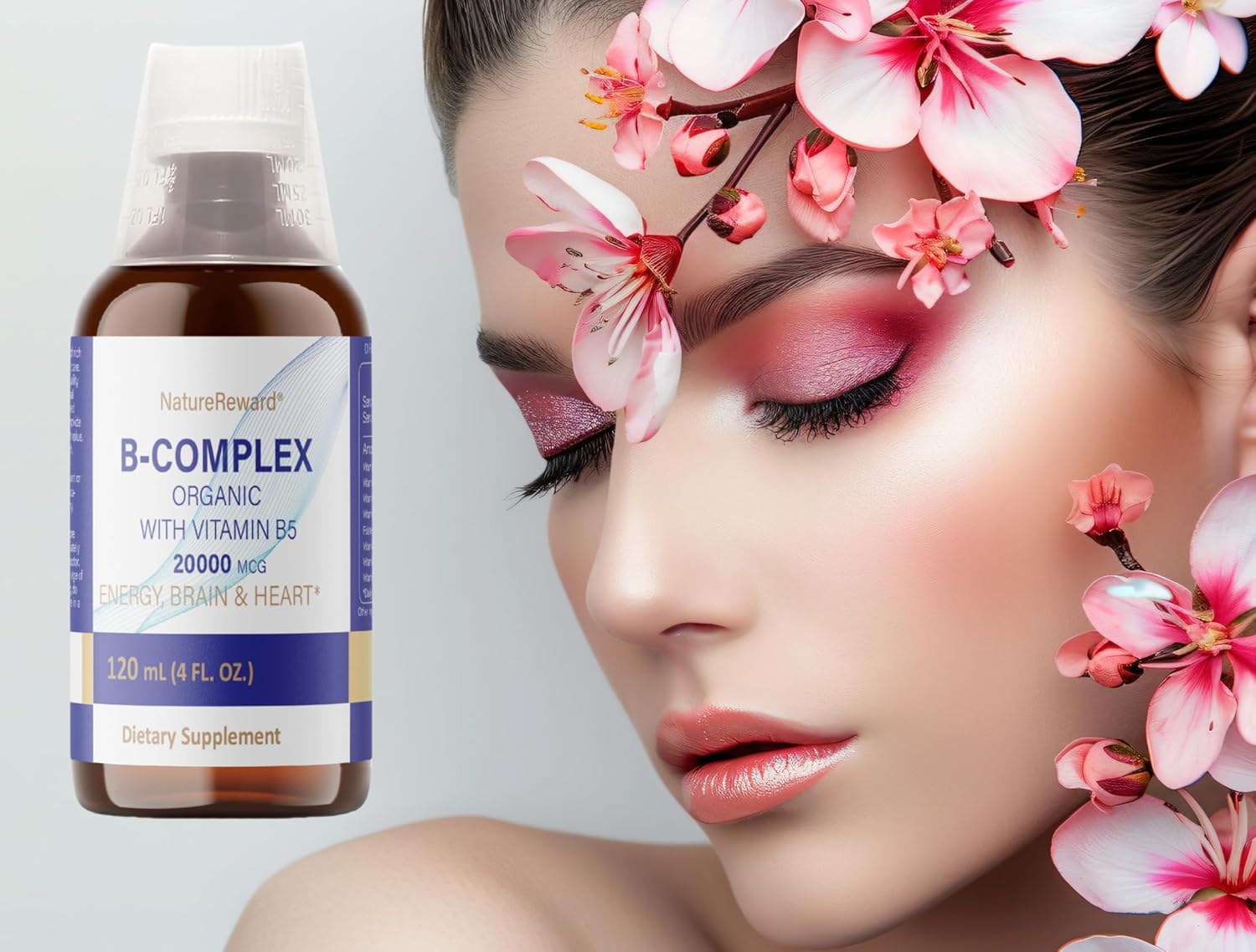 Organic Vitamin B-Complex Liquid Supplement with B5, B12, B1, B6, B7, B9, and B3 - 4 fl oz Bottle