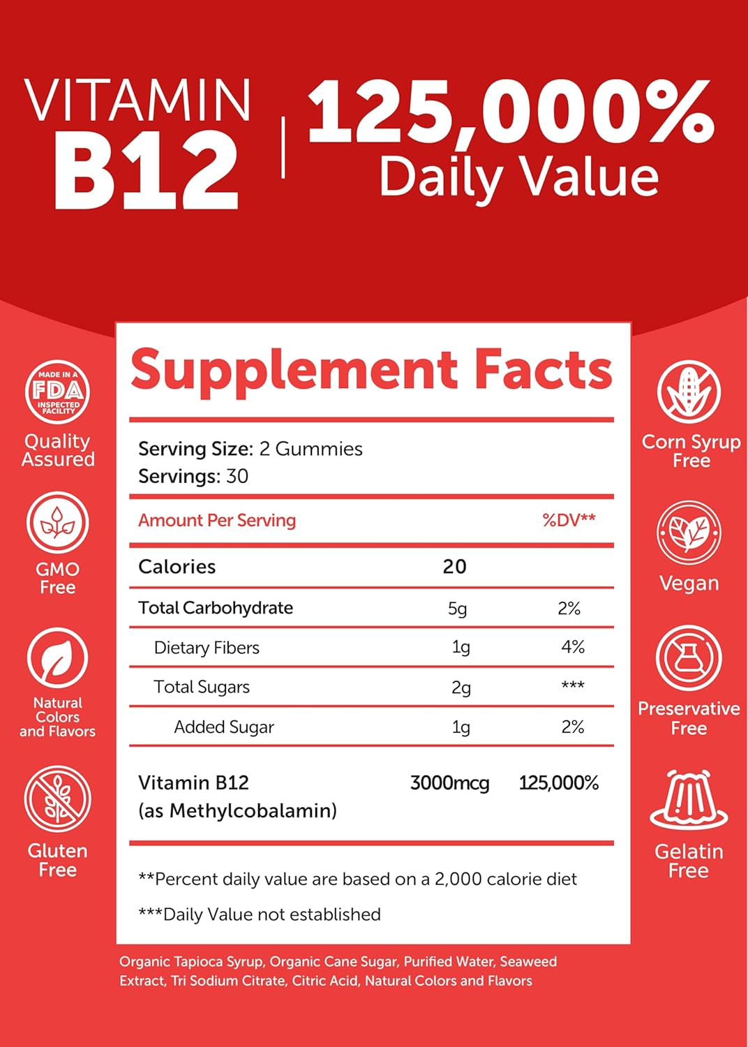 Organic Vitamin B12 and D3 Gummies Bundle - High Potency, Gluten Free, Non-GMO - Plant Based Formula with 3000 mcg B12 and 25 mcg VIT D3