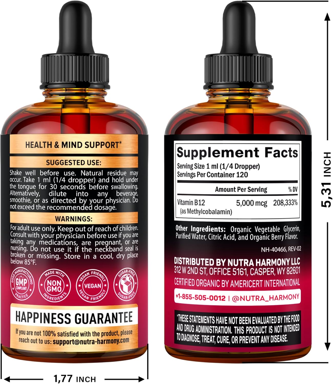 Organic Vitamin B12 Sublingual Drops - 5000 mcg Liquid Methylcobalamin for Energy, Focus, Brain Health - Vegan Formula for Women & Men - 4 Month Supply - 4 fl oz - BoostGo Australia