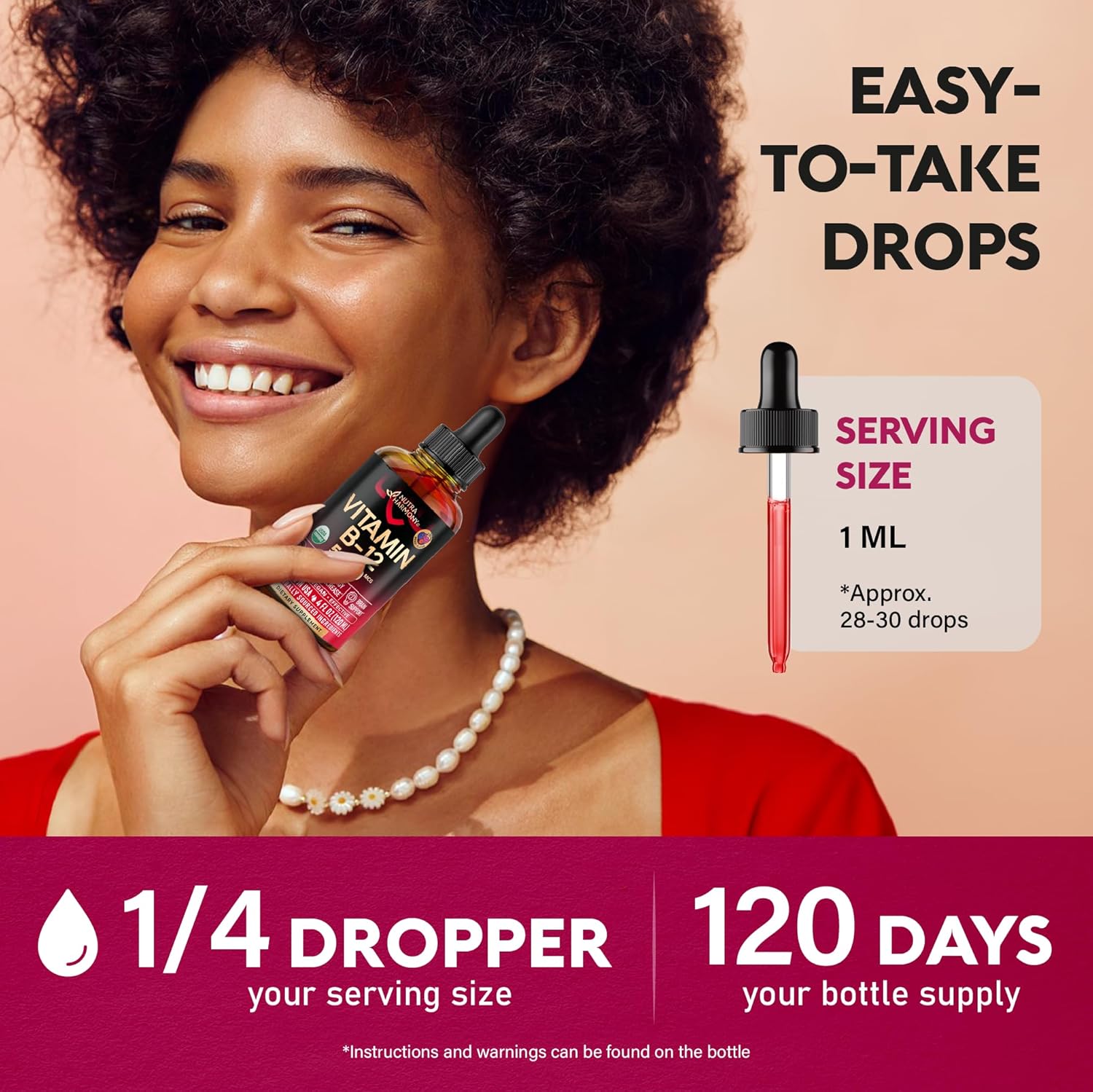 Organic Vitamin B12 Sublingual Drops - 5000 mcg Liquid Methylcobalamin for Energy, Focus, Brain Health - Vegan Formula for Women & Men - 4 Month Supply - 4 fl oz - BoostGo Australia