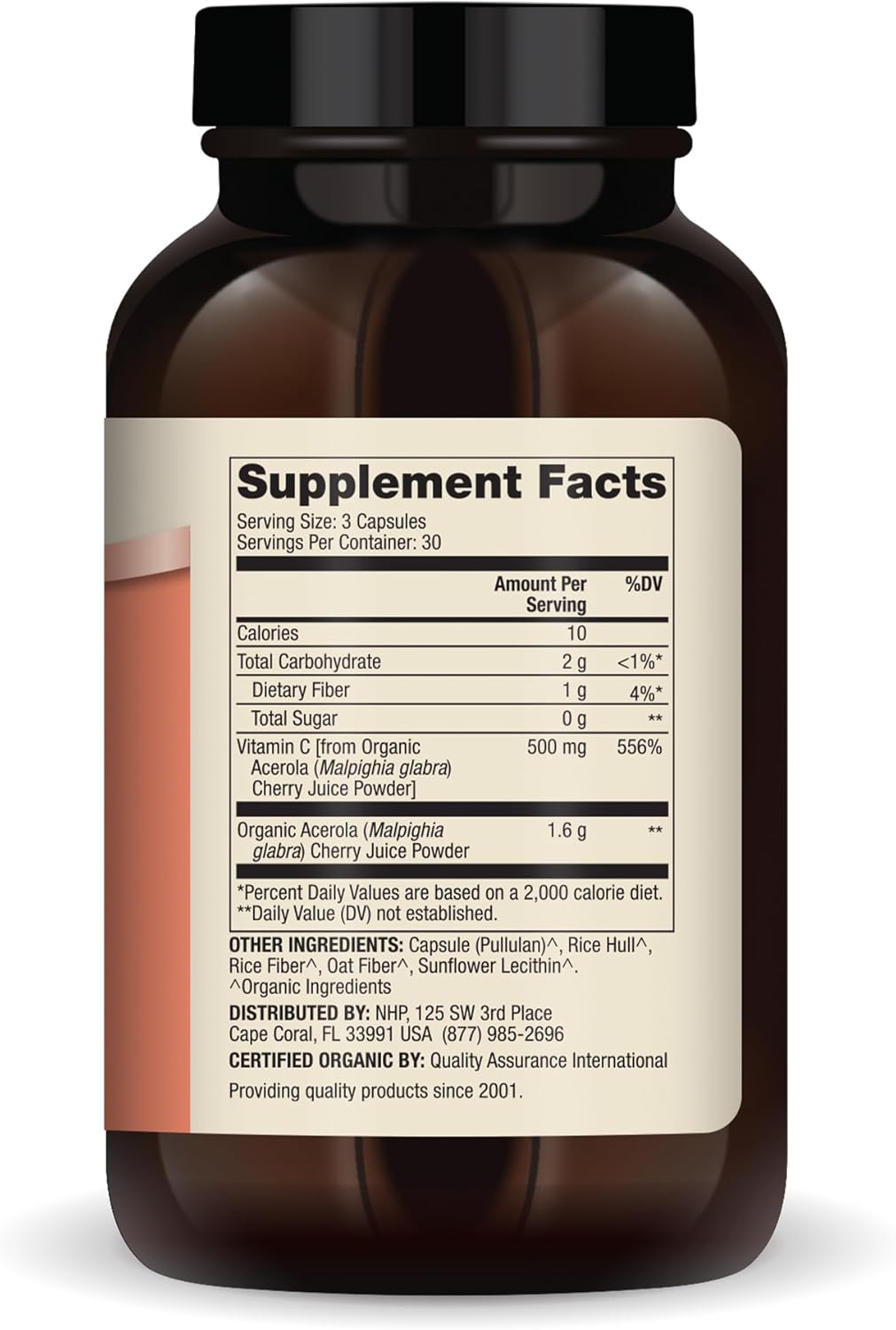 Organic Vitamin C Acerola Cherry Capsules - 30 Servings, 500mg Per Serving - Immune Support Dietary Supplement