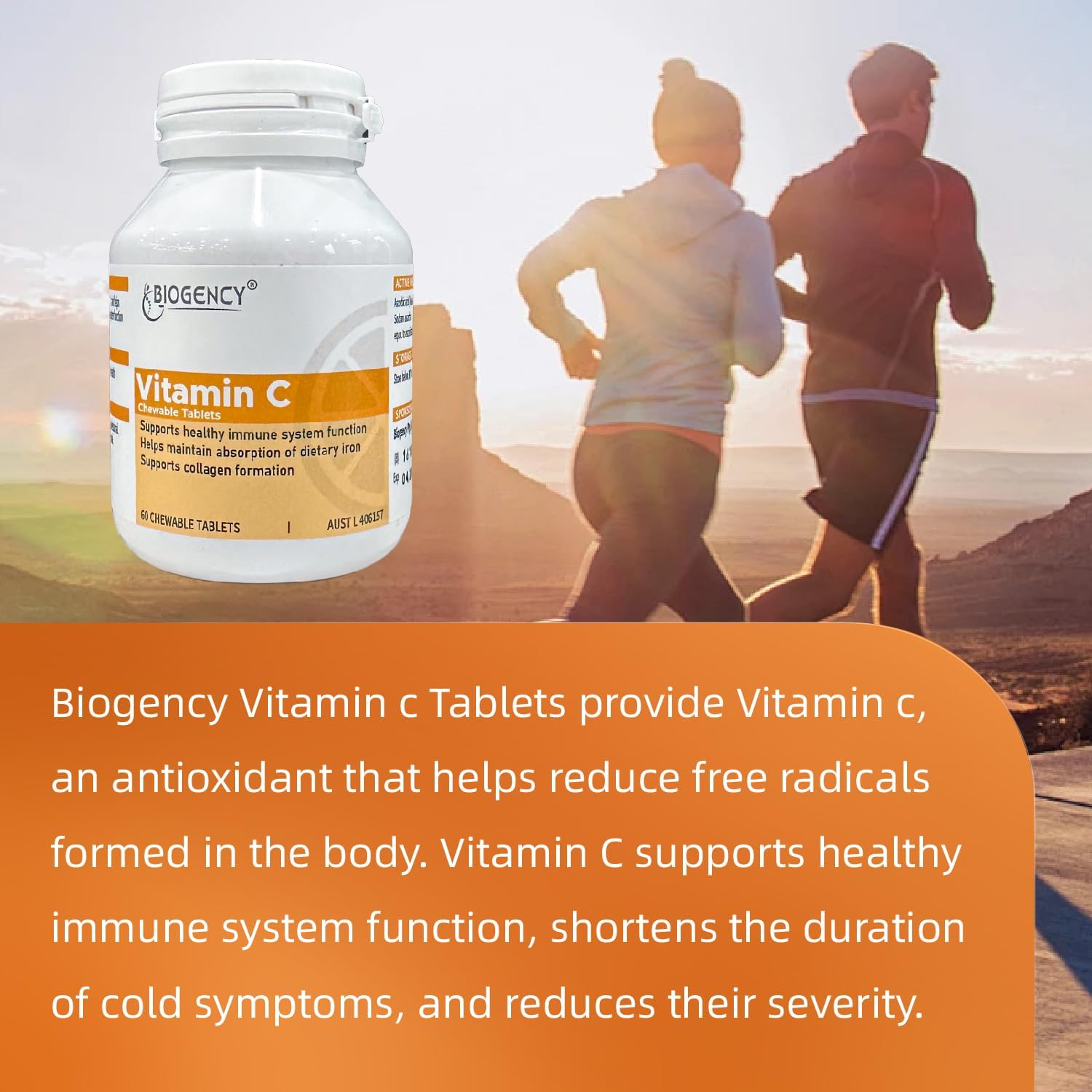 Organic Vitamin C Chewable Supplement Tablets - Vegan Antioxidant for Skin and Immunity - Gluten Free, 60 Count