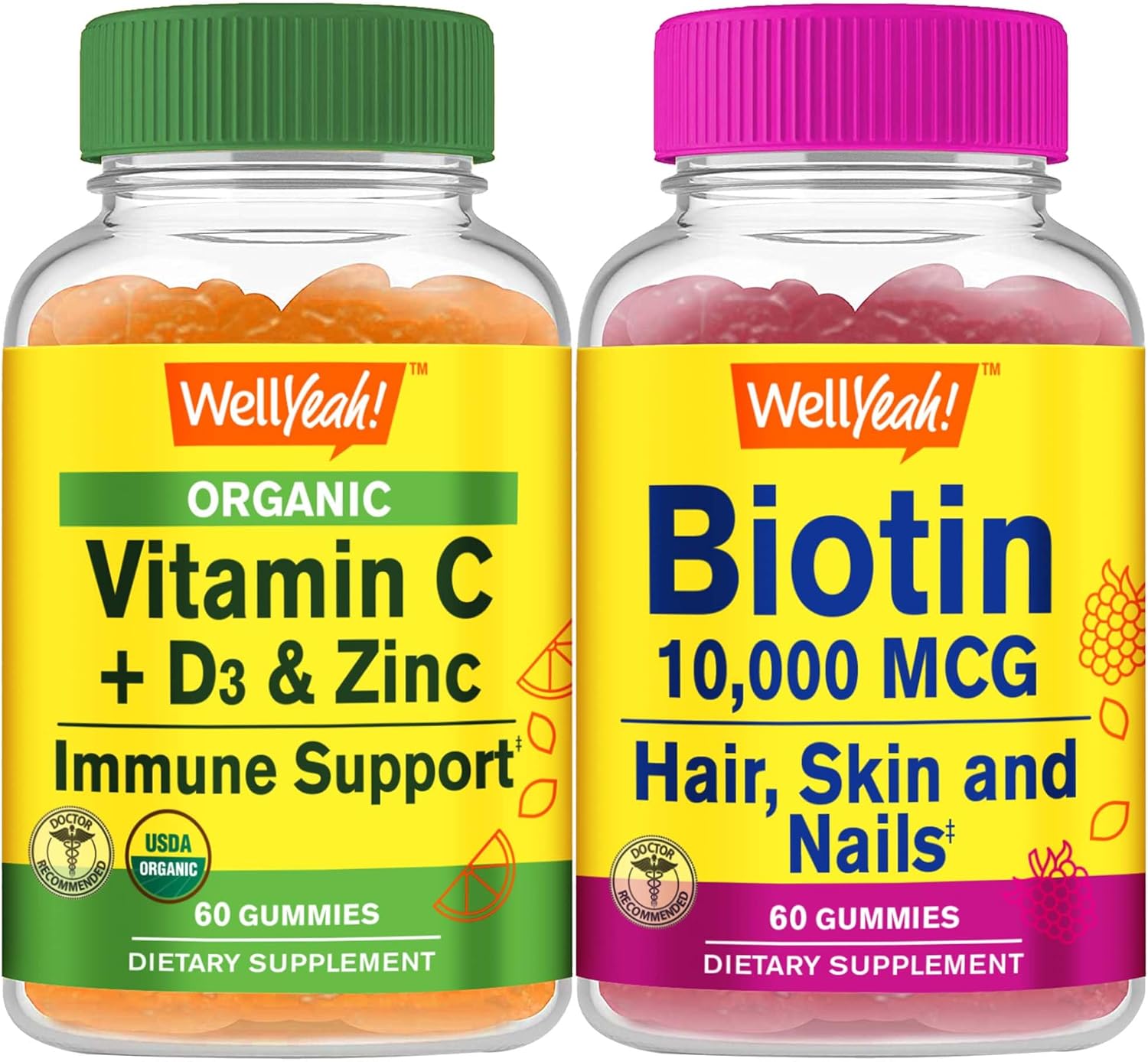 Organic Vitamin C + D3 + Zinc + Biotin Gummies Bundle - High Potency, Great Tasting Supplement, Gluten & GMO Free