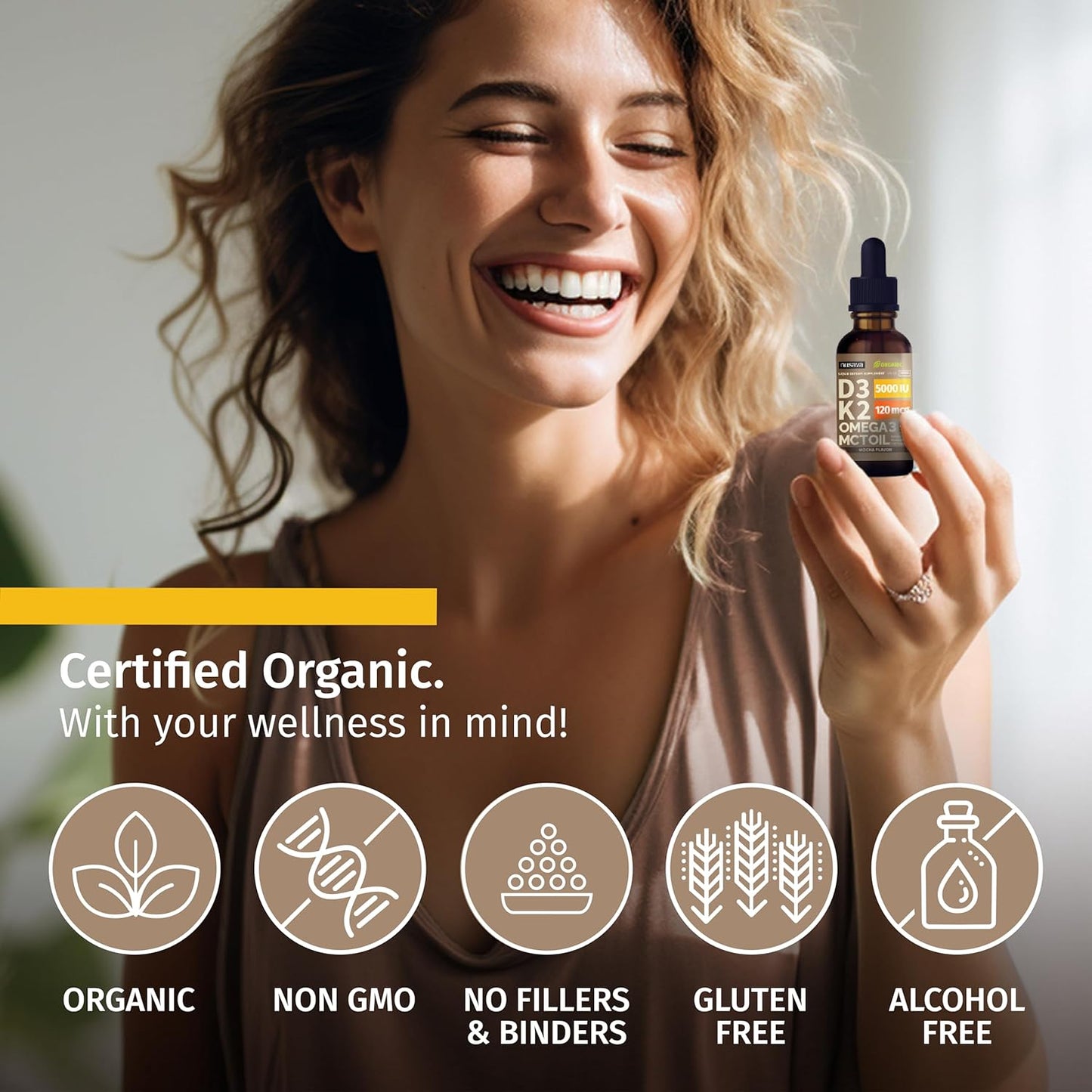Organic Vitamin D3 K2 Drops (2 Pack) with MCT Oil Omega 3 - 5000 IU Liquid D3 for Faster Absorption - Immune Support - Non-GMO - Maximum Strength - No Fillers - Mocha Flavor - 2 Fl Oz - BoostGo Australia