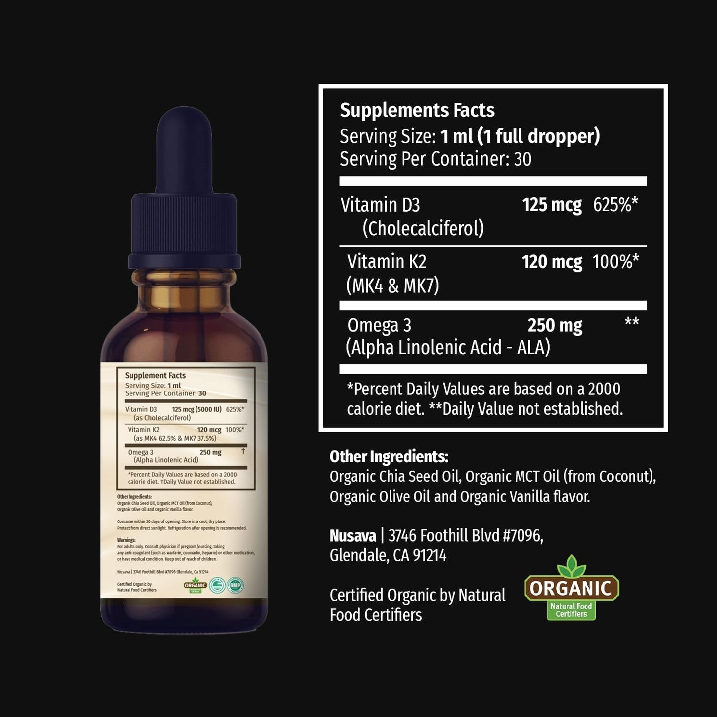 Organic Vitamin D3 K2 Drops with MCT Oil Omega 3 - 4 Pack, 5000 IU Vanilla Liquid D3 for Faster Absorption & Immune Support