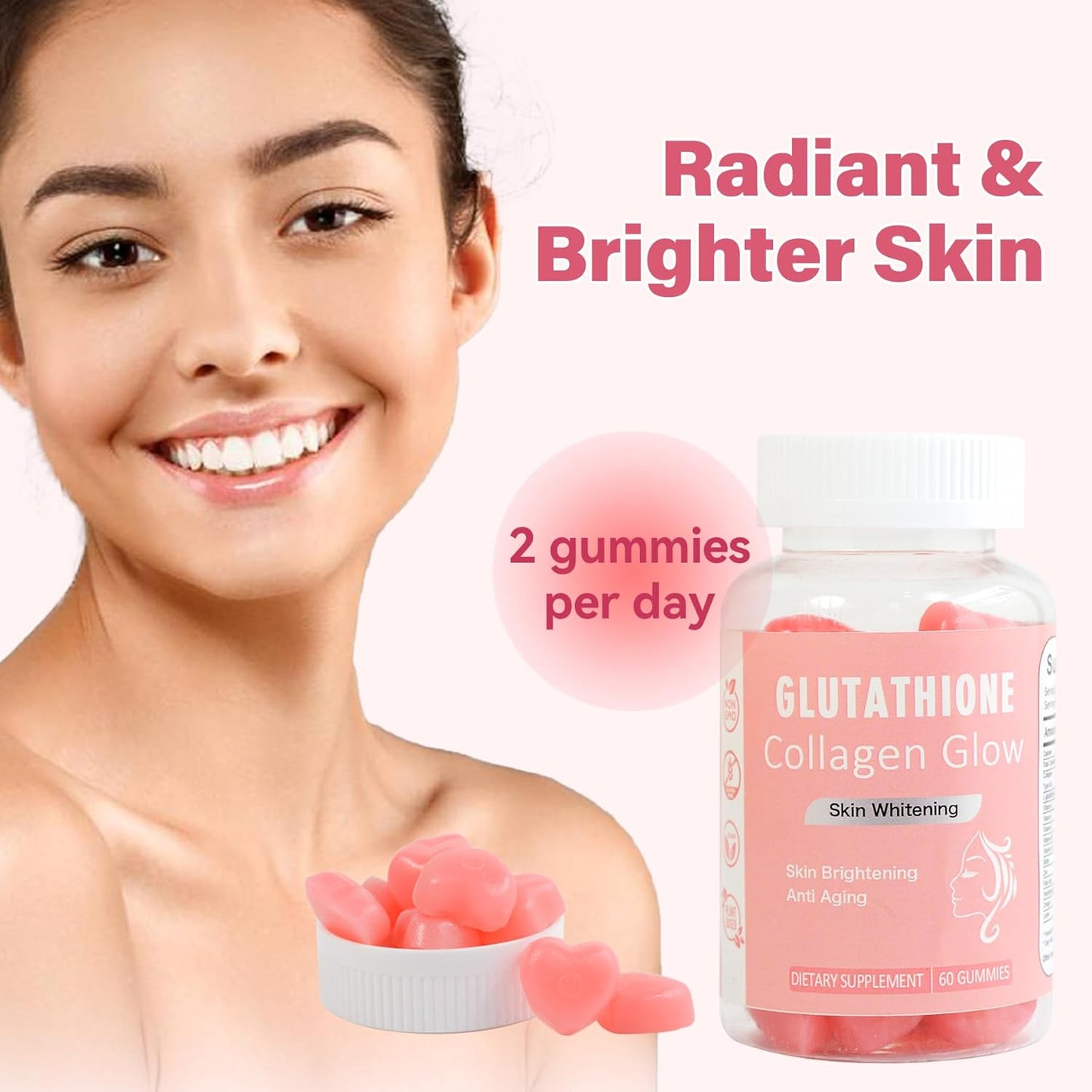 Organic Watermelon Flavored Glow Gummies for Women - 60 Count - Collagen & Vitamins - Vegan & Gluten-Free - Skin Brightening & Health Benefits