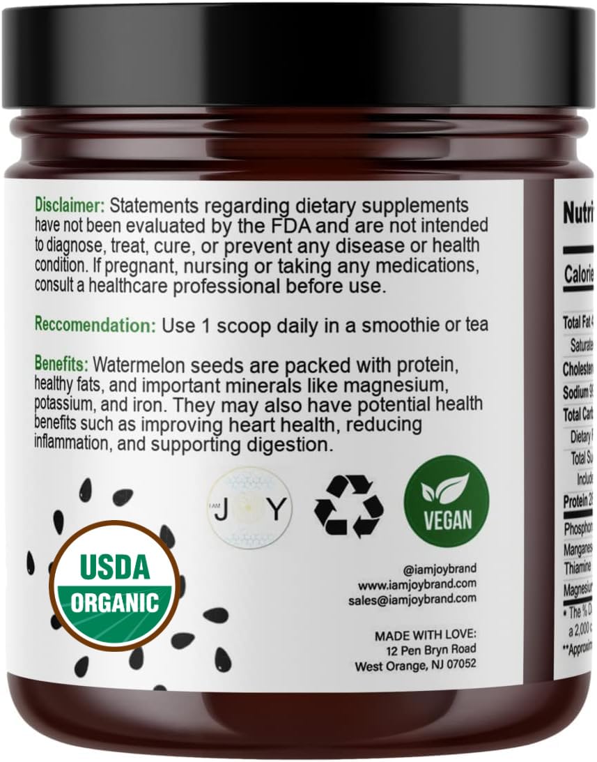 Organic Watermelon Seed Powder - Nutrient Dense, Protein Rich, High in Magnesium, Iron, and Zinc - Add to Tea and Smoothies - 10oz Glass Jar - Non-GMO - Eco Friendly