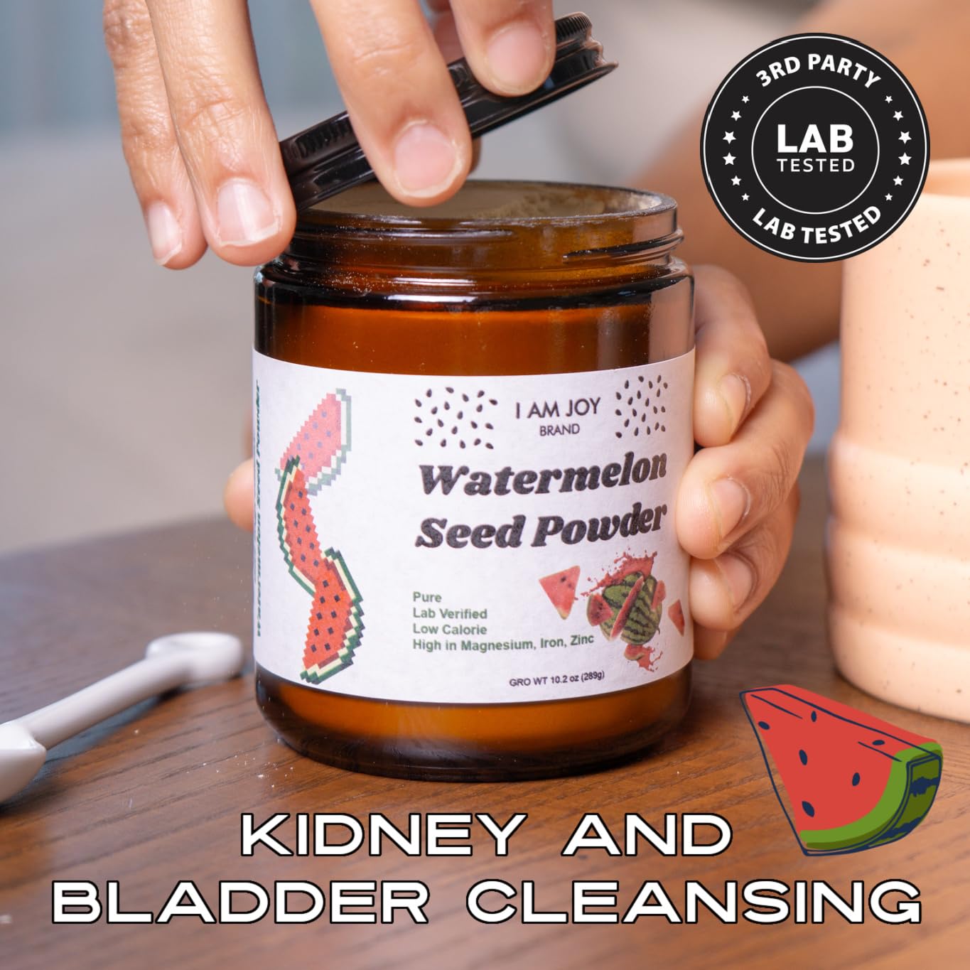 Organic Watermelon Seed Powder - Nutrient Dense, Protein Rich, High in Magnesium, Iron, and Zinc - Add to Tea and Smoothies - 10oz Glass Jar - Non-GMO - Eco Friendly