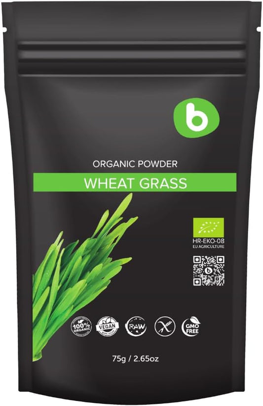 Organic Wheat Grass Powder - Superfood Rich in Fibers, Chlorophyll, Minerals - 100% Pure, Non-GMO, Gluten-Free - Vegan Friendly - Raw - 2.65oz