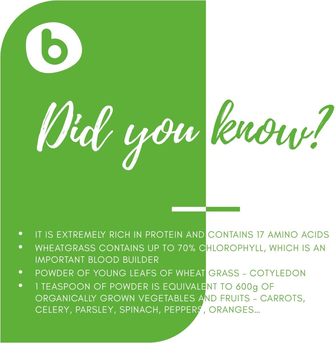 Organic Wheat Grass Powder - Superfood Rich in Fibers, Chlorophyll, Minerals - 100% Pure, Non-GMO, Gluten-Free - Vegan Friendly - Raw - 2.65oz