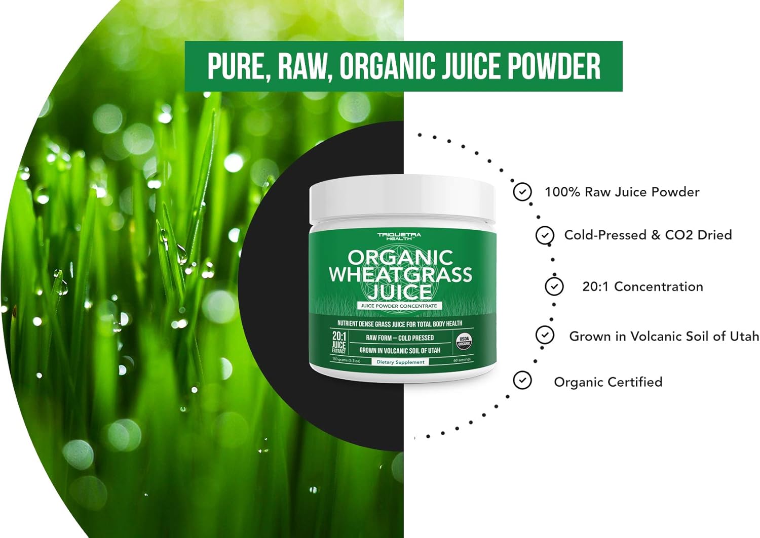 Organic Wheatgrass and Barley Grass Juice Powder Combo - USA Grown in Volcanic Utah Soil, Raw Form, 5.3 oz