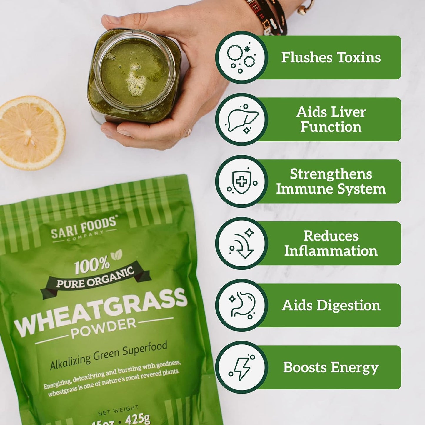 Organic Wheatgrass Powder - Rich in Chlorophyll, Antioxidants & Vitamins (15 oz)