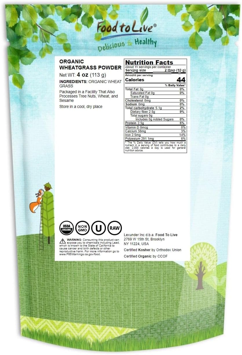 Organic Wheatgrass Powder 4oz - Non-GMO, Raw Vegan Superfood Rich in Fiber, Chlorophyll, Fatty Acids - Bulk Size for Juicing