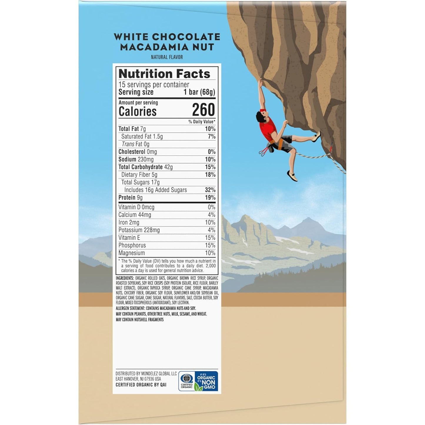 Organic White Chocolate Macadamia Nut Energy Bars - Plant Based Protein (15 Pack)