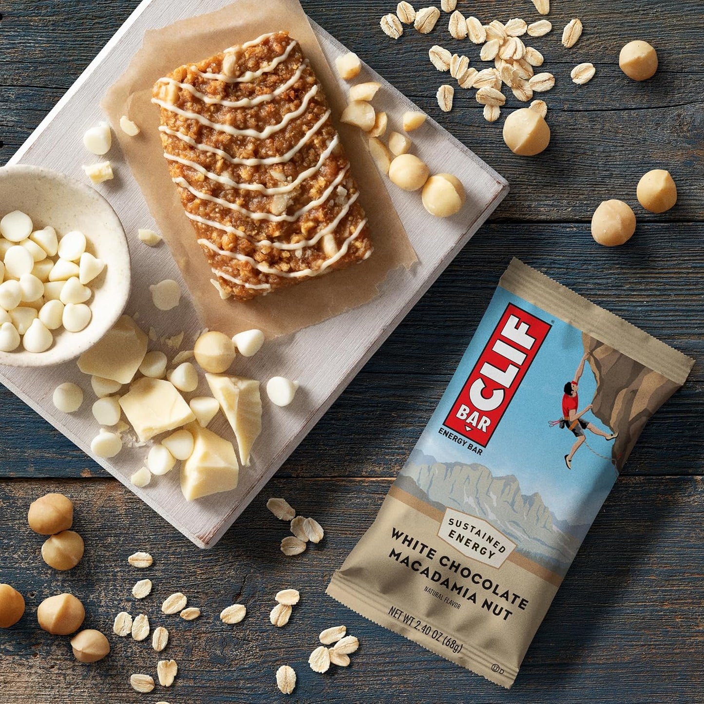 Organic White Chocolate Macadamia Nut Energy Bars - Plant Based Protein (15 Pack)