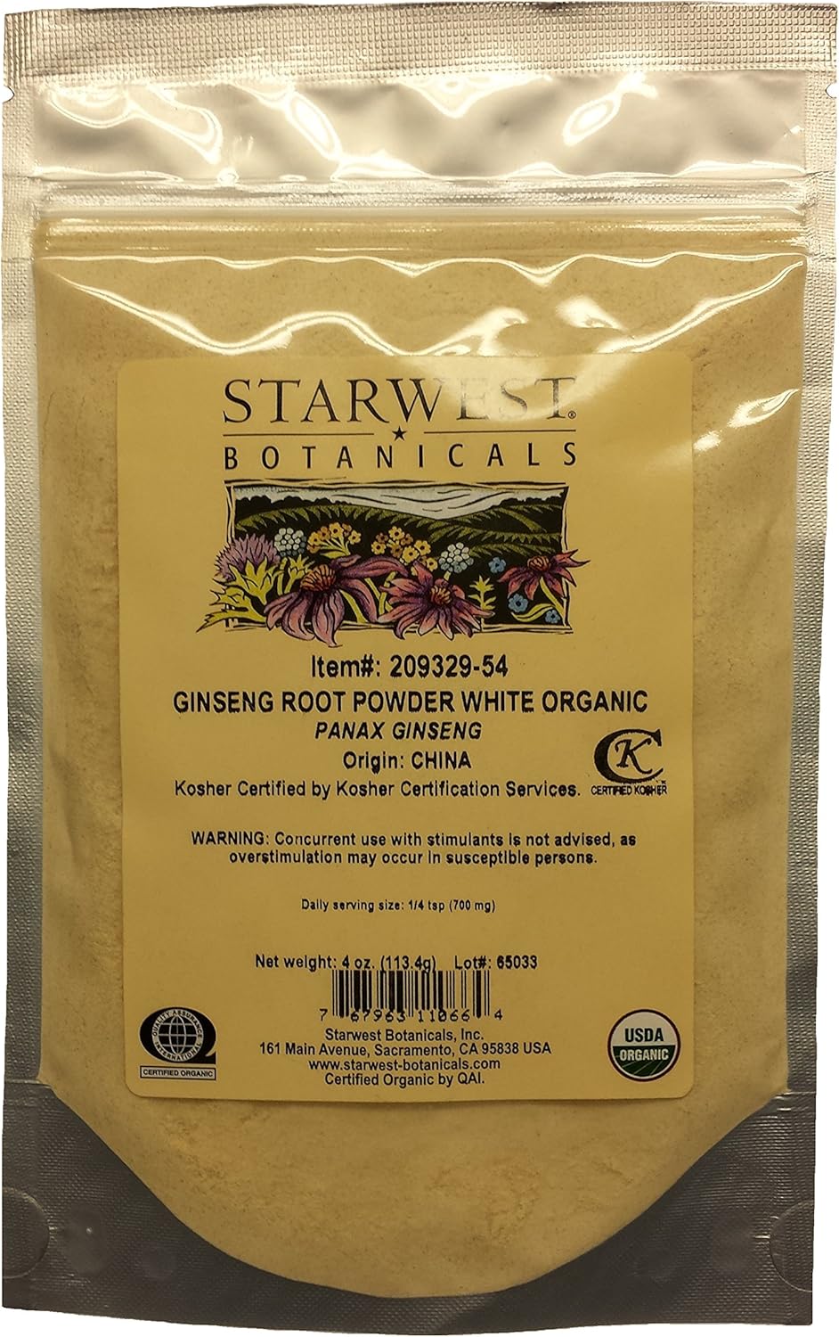 Organic White Ginseng Root Powder - Panax Ginseng (4 oz) by Starwest Botanicals