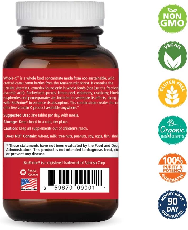 Organic Whole Food Vitamin C Tablets for Immune Support - Immunity Booster Dietary Supplement