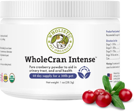 Organic WholeCran Intense Cranberry Powder for Dogs: Supports Dog Urinary Tract Health, Kidney Function, UTI Treatment, Incontinence Relief