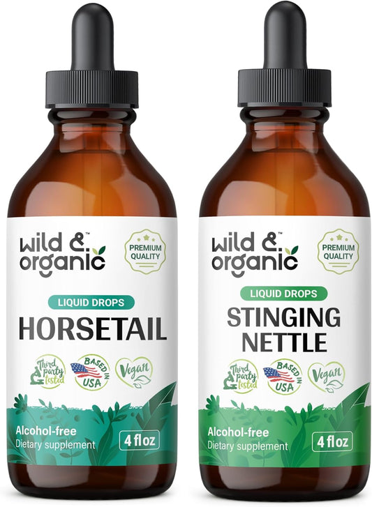 Organic Wild Horsetail and Stinging Nettle Root Tincture Bundle - 4 fl oz Each