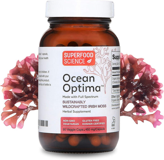 Organic Wild Irish Sea Moss Capsules with Sea Kelp for Thyroid Support & Hair Skin Nails - 100% Natural Superfood Supplement with Minerals & Amino Acids - 90 Kosher Capsules