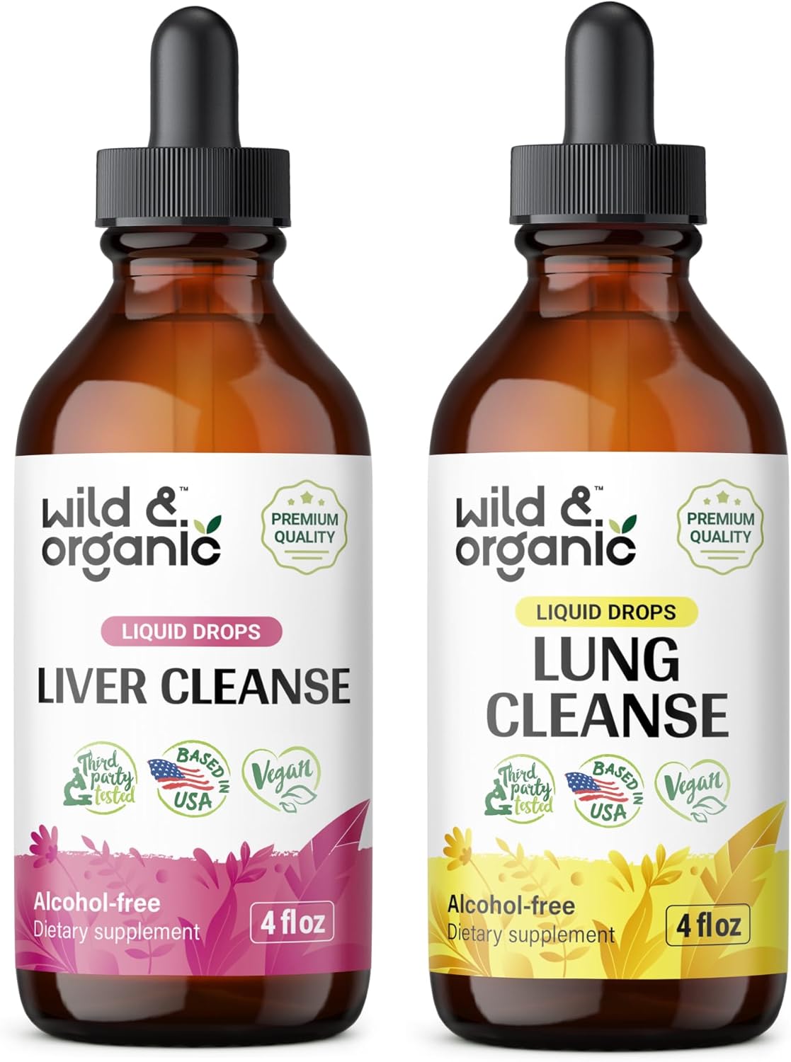Organic Wild Liver and Lung Cleanse Tincture Set - 4 fl oz Each - Natural Detox Support