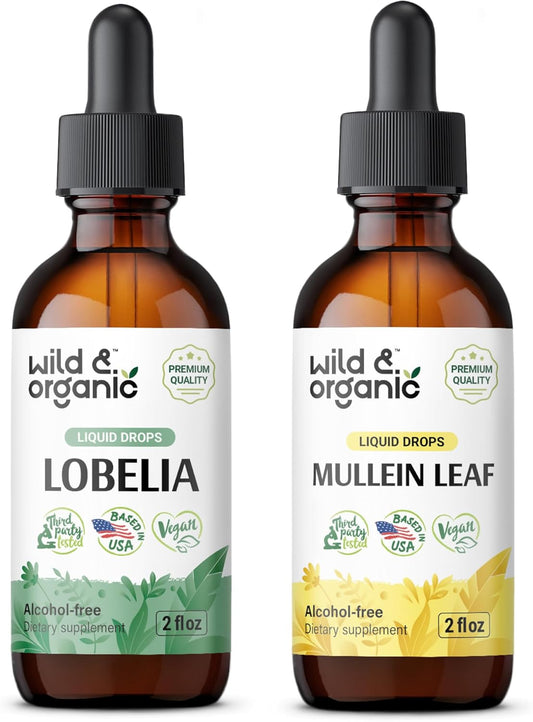 Organic Wild Lobelia and Mullein Tincture Combo 2 fl oz - Herbal Respiratory Support