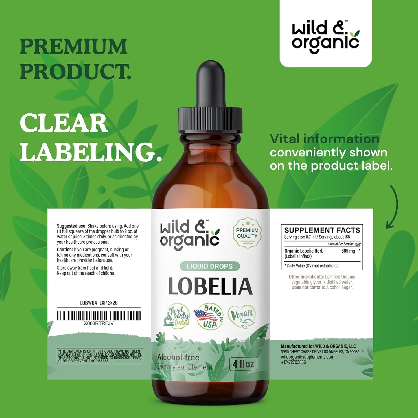 Organic Wild Lobelia Tincture for Lung Detox - Vegan Liquid Herb Supplement - Alcohol & Sugar-Free - 4 fl oz - BoostGo Australia