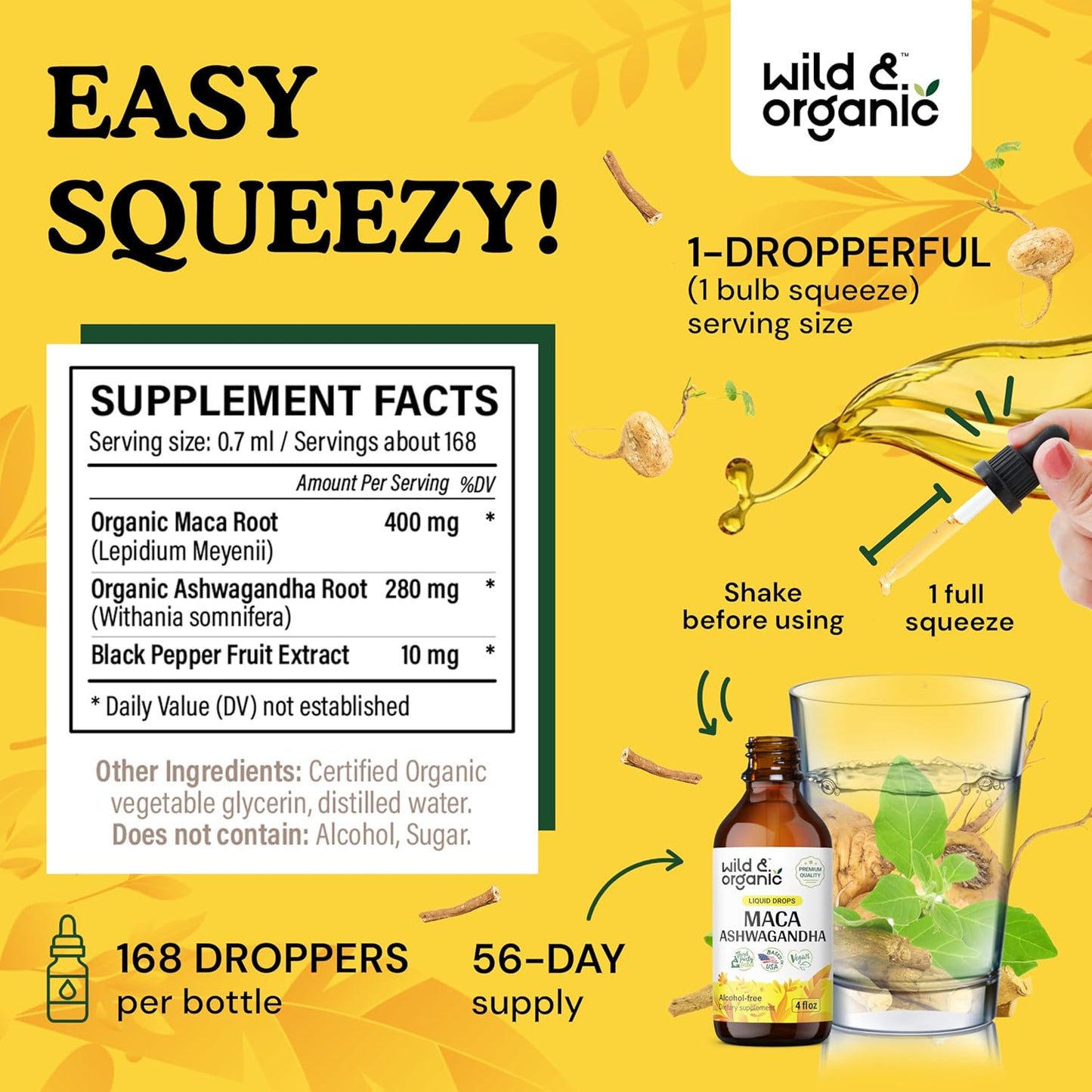 Organic Wild Pine Pollen and Maca Ashwagandha Tinctures 4 fl oz - Natural Energy and Vitality Support