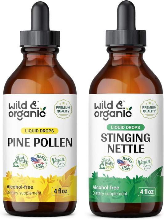 Organic Wild Pine Pollen and Stinging Nettle Root Tinctures - 4 fl oz Each
