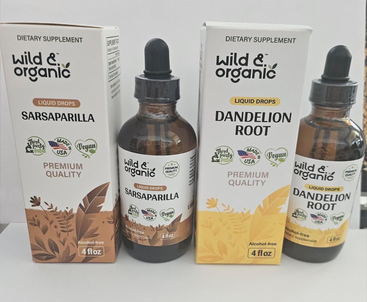 Organic Wild Sarsaparilla and Dandelion Root Tinctures - 4 fl oz each