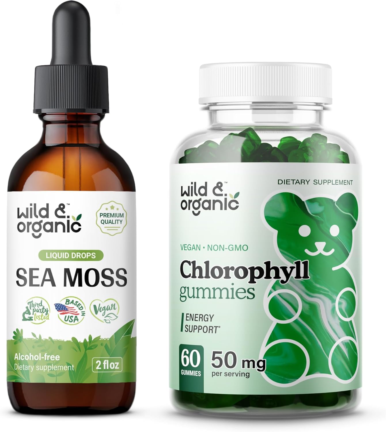 Organic Wild Sea Moss Tincture and Chlorophyll Gummies Combo - 2 fl oz Bottle
