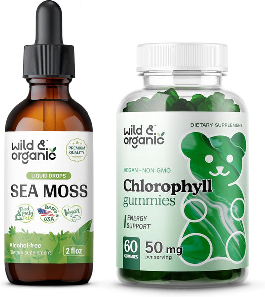 Organic Wild Sea Moss Tincture and Chlorophyll Gummies Combo - 2 fl oz Bottle