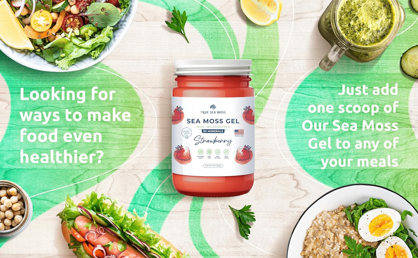 Organic Wildcrafted Irish Sea Moss Gel Bundle with Mango and Strawberry - Rich in Minerals, Proteins & Vitamins