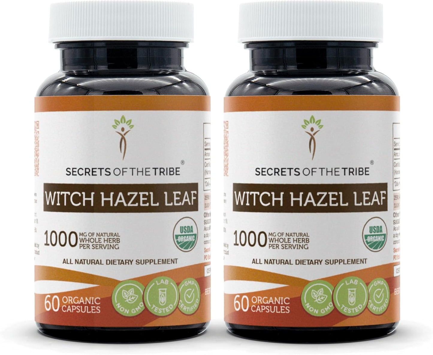 Organic Witch Hazel Leaf Capsules - 1000mg (2x60) - USDA Certified - Secrets of the Tribe