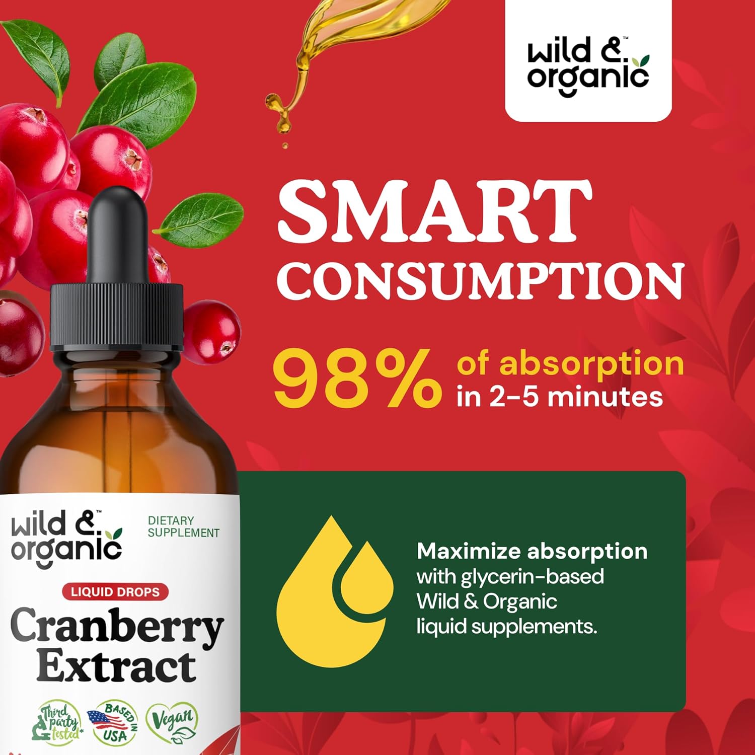 Organic Women's Cranberry Concentrate Liquid Drops - 12,500 mg for Urinary Tract Support - Vegan, Sugar & Alcohol-Free - 4 fl oz