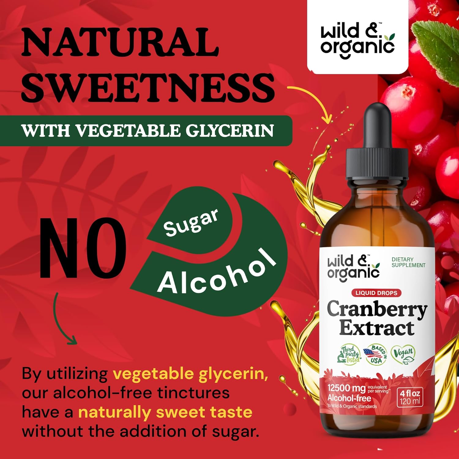 Organic Women's Cranberry Concentrate Liquid Drops - 12,500 mg for Urinary Tract Support - Vegan, Sugar & Alcohol-Free - 4 fl oz